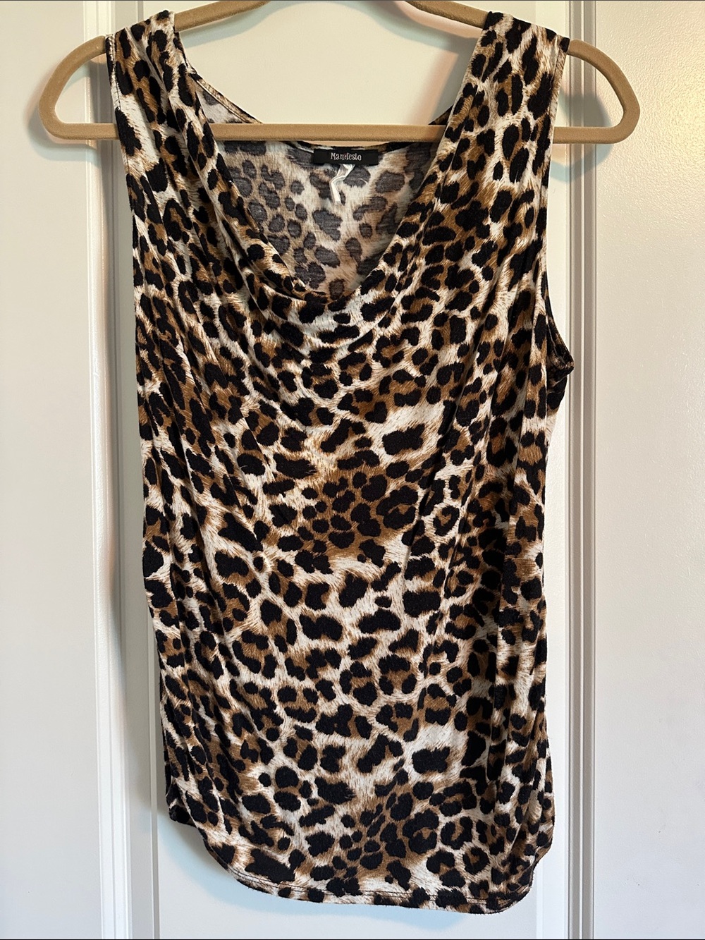 Rafaella Leopard Print Cowl Neck Sleeveless Top - Brown/Black/Cream